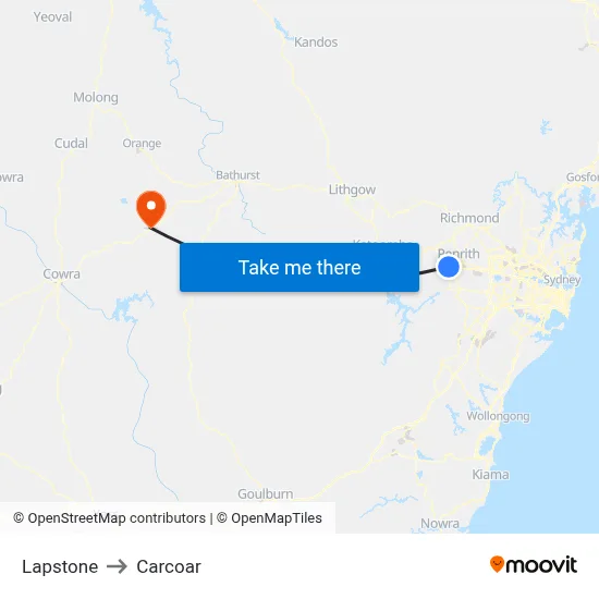 Lapstone to Carcoar map