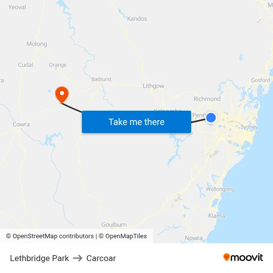 Lethbridge Park to Carcoar map