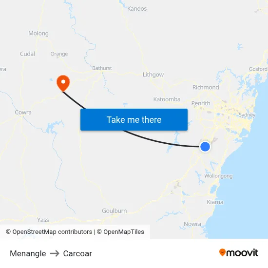 Menangle to Carcoar map