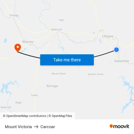 Mount Victoria to Carcoar map