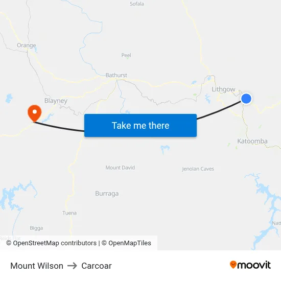 Mount Wilson to Carcoar map