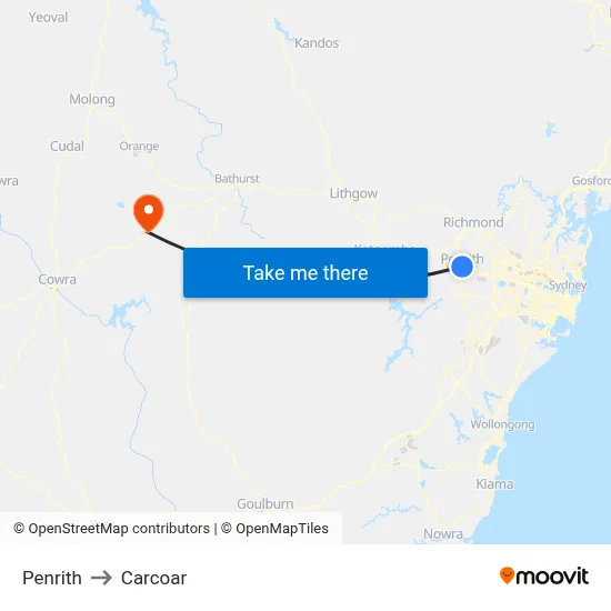 Penrith to Carcoar map