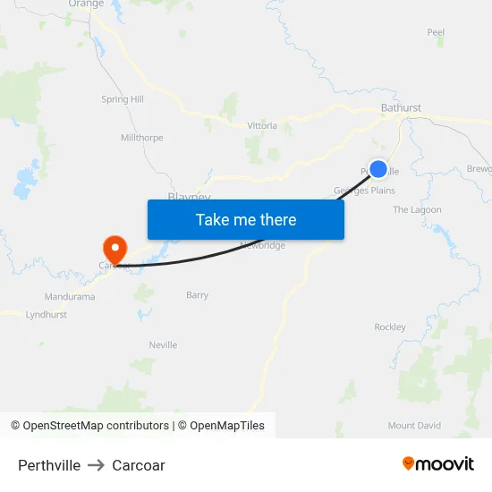 Perthville to Carcoar map