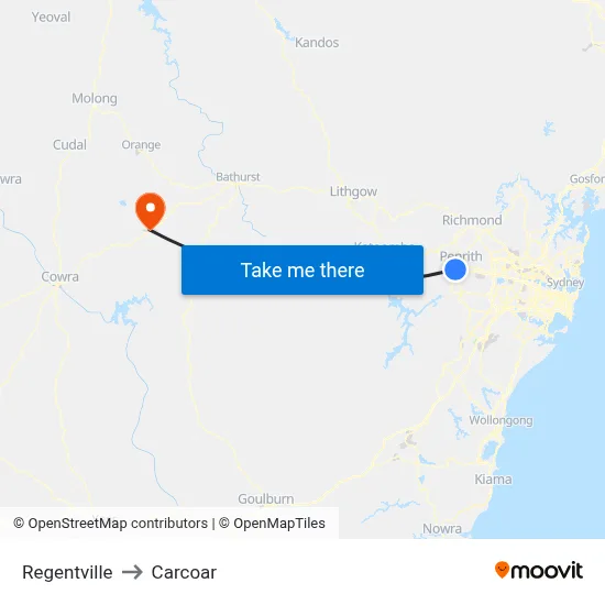 Regentville to Carcoar map