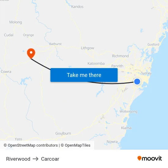 Riverwood to Carcoar map