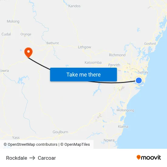 Rockdale to Carcoar map