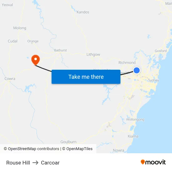 Rouse Hill to Carcoar map