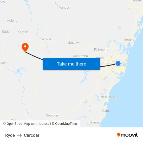 Ryde to Carcoar map