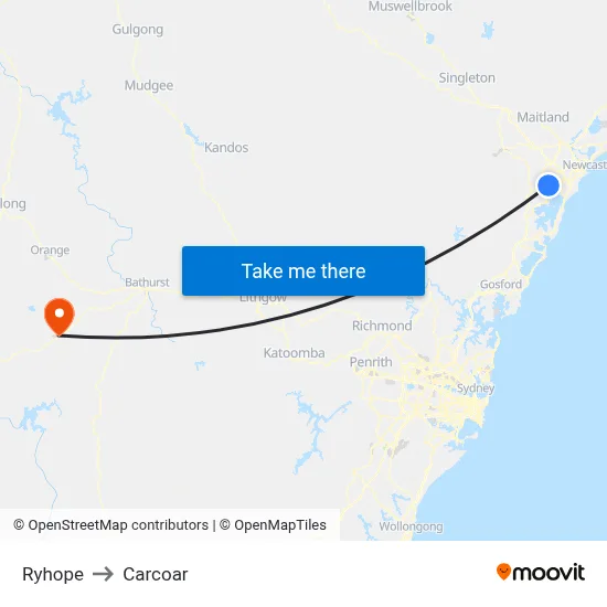 Ryhope to Carcoar map