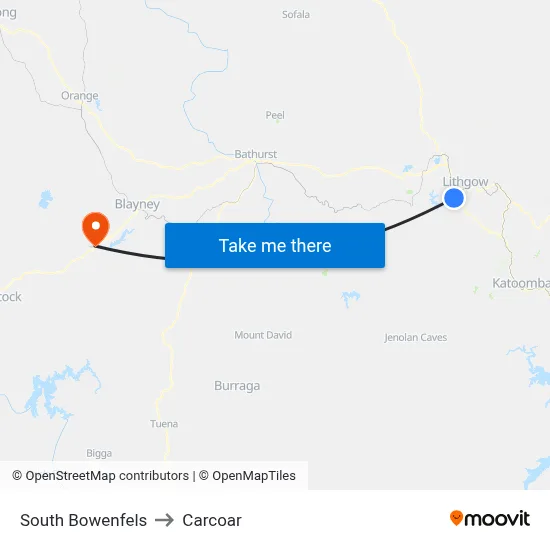 South Bowenfels to Carcoar map