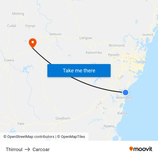 Thirroul to Carcoar map