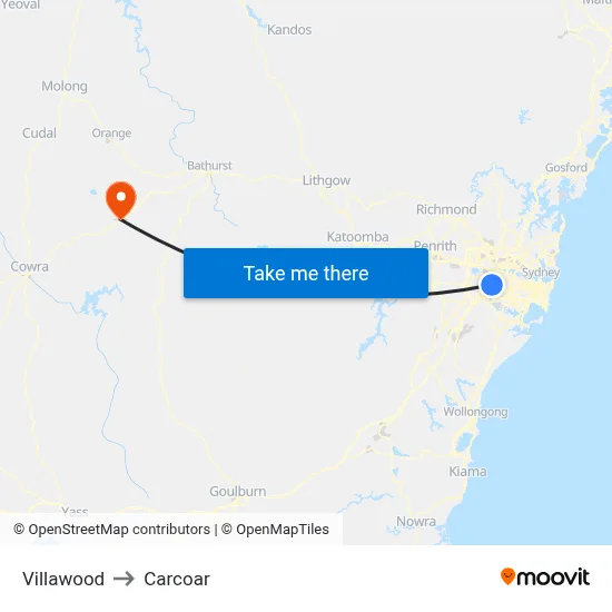 Villawood to Carcoar map