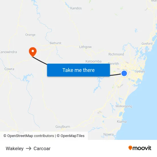 Wakeley to Carcoar map