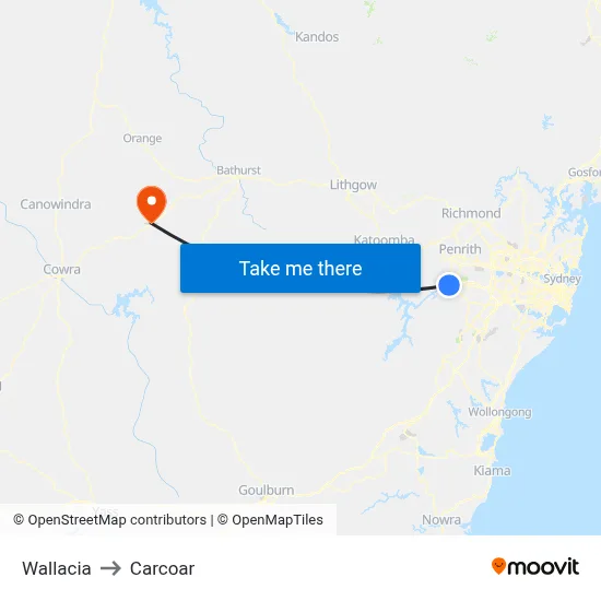 Wallacia to Carcoar map