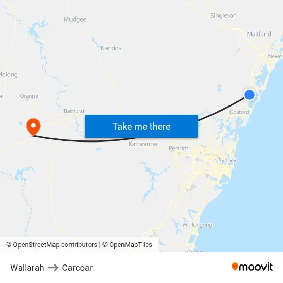 Wallarah to Carcoar map