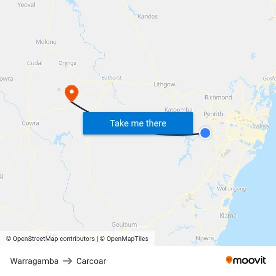 Warragamba to Carcoar map