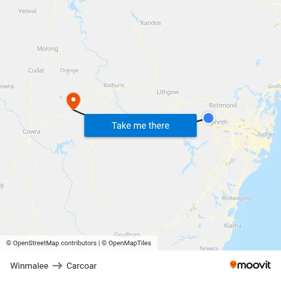 Winmalee to Carcoar map