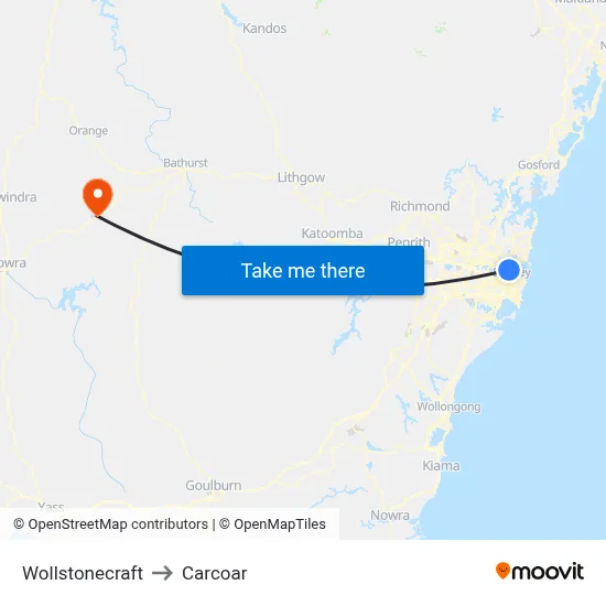 Wollstonecraft to Carcoar map