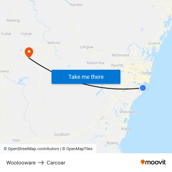 Woolooware to Carcoar map