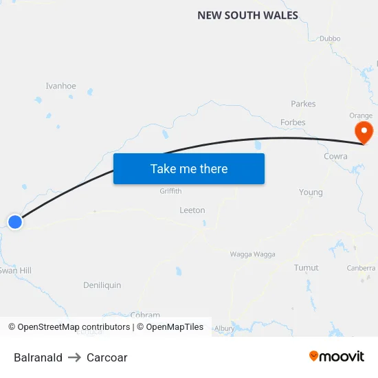 Balranald to Carcoar map