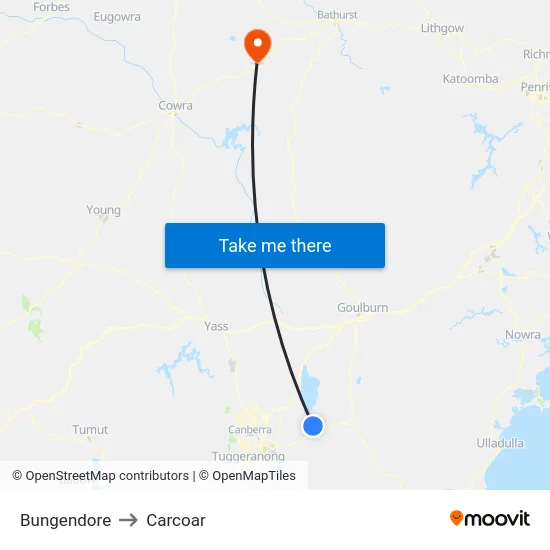 Bungendore to Carcoar map