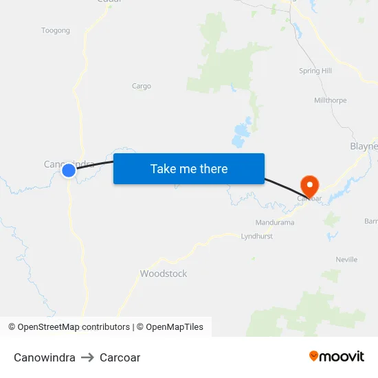 Canowindra to Carcoar map