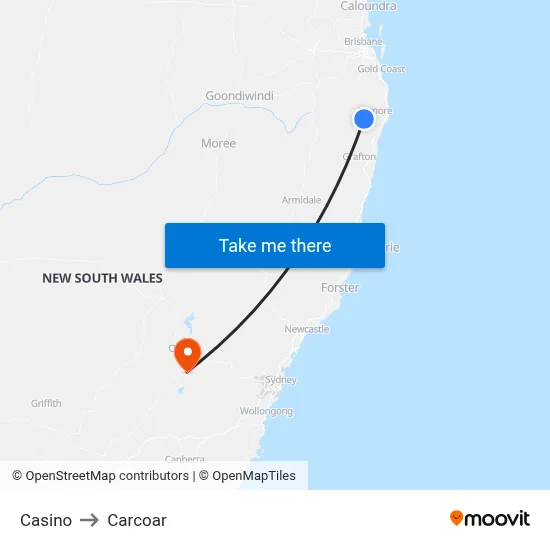 Casino to Carcoar map