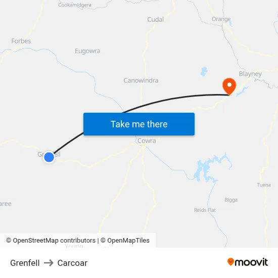 Grenfell to Carcoar map