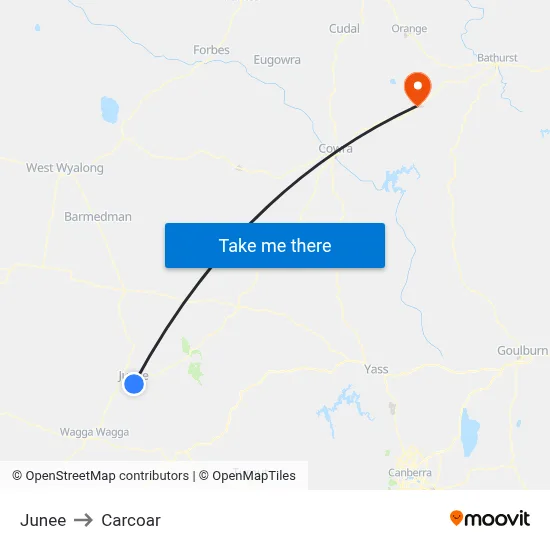 Junee to Carcoar map