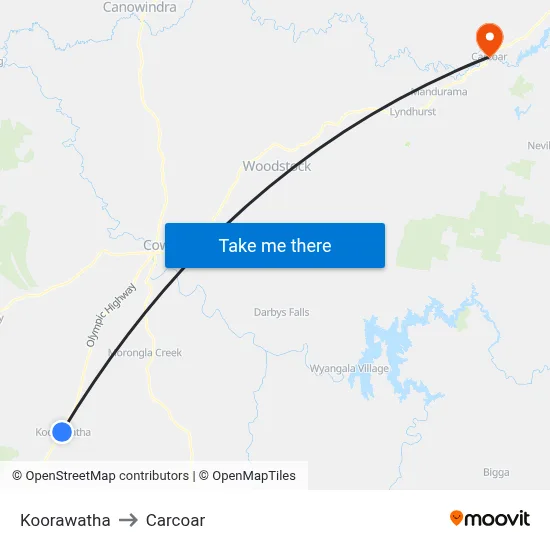 Koorawatha to Carcoar map
