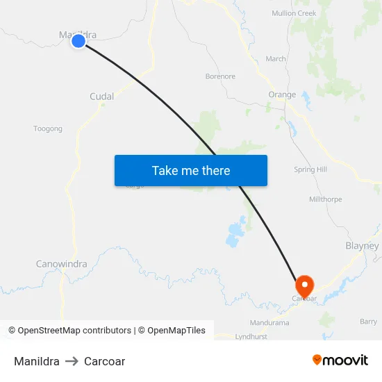 Manildra to Carcoar map