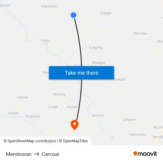Mendooran to Carcoar map