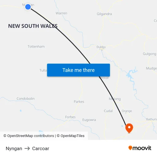 Nyngan to Carcoar map