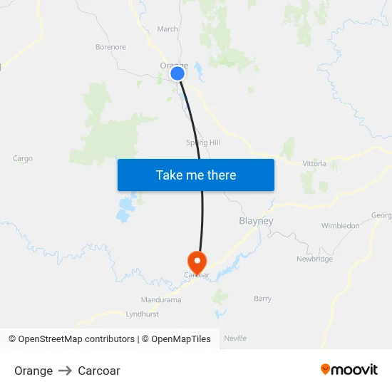 Orange to Carcoar map