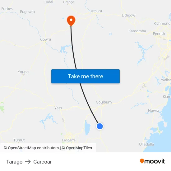 Tarago to Carcoar map
