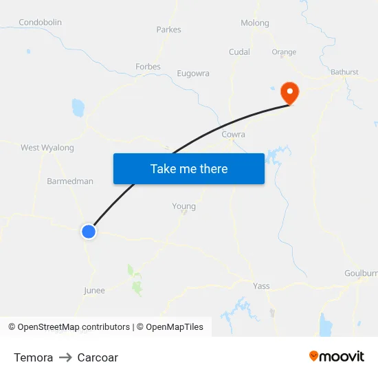 Temora to Carcoar map