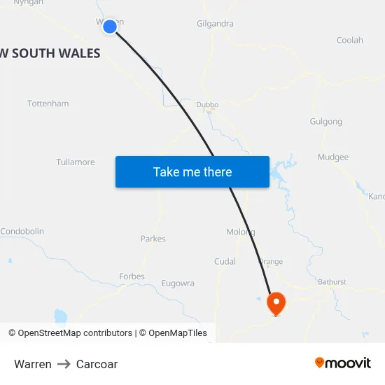 Warren to Carcoar map