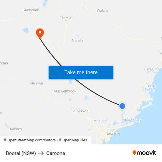 Booral (NSW) to Caroona map