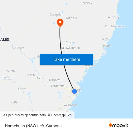 Homebush (NSW) to Caroona map