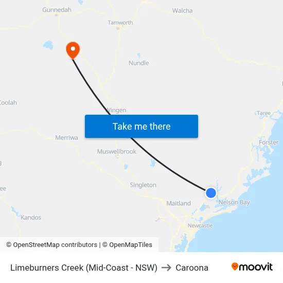Limeburners Creek (Mid-Coast - NSW) to Caroona map
