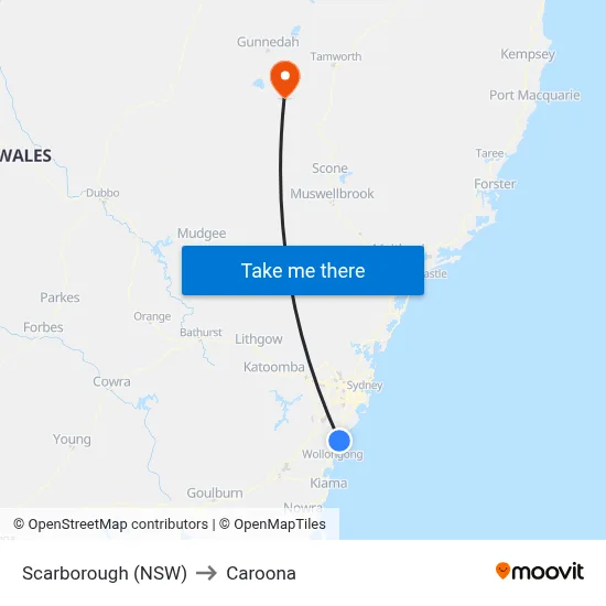 Scarborough (NSW) to Caroona map