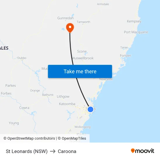 St Leonards (NSW) to Caroona map