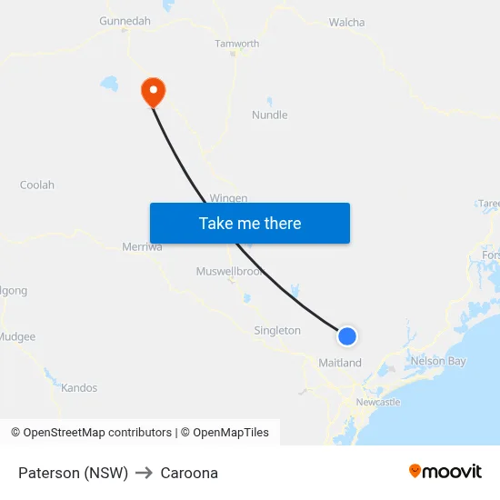 Paterson (NSW) to Caroona map
