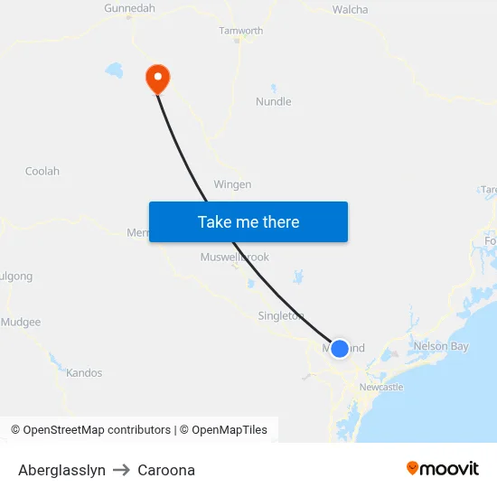 Aberglasslyn to Caroona map
