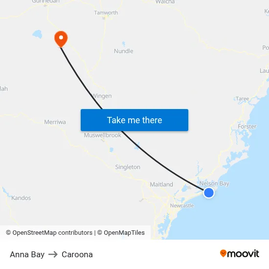 Anna Bay to Caroona map