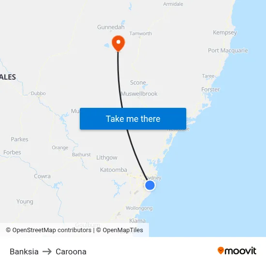Banksia to Caroona map