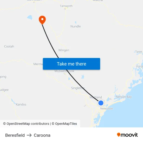 Beresfield to Caroona map