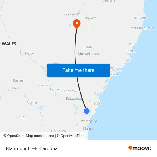 Blairmount to Caroona map