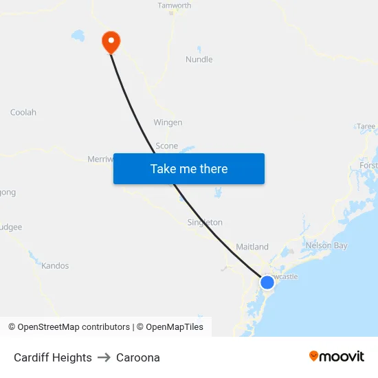 Cardiff Heights to Caroona map