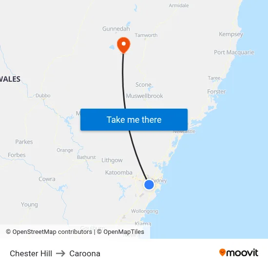 Chester Hill to Caroona map